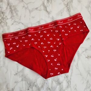 Victoria's Secret PINK  Logo Cotton cherries Hiphugger / Hipster Panty L